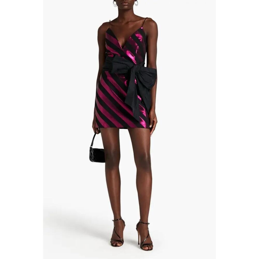 Rebecca Vallance NWT Adaline Metallic Striped Jacquard Mini Dress 8 AUS 4 US